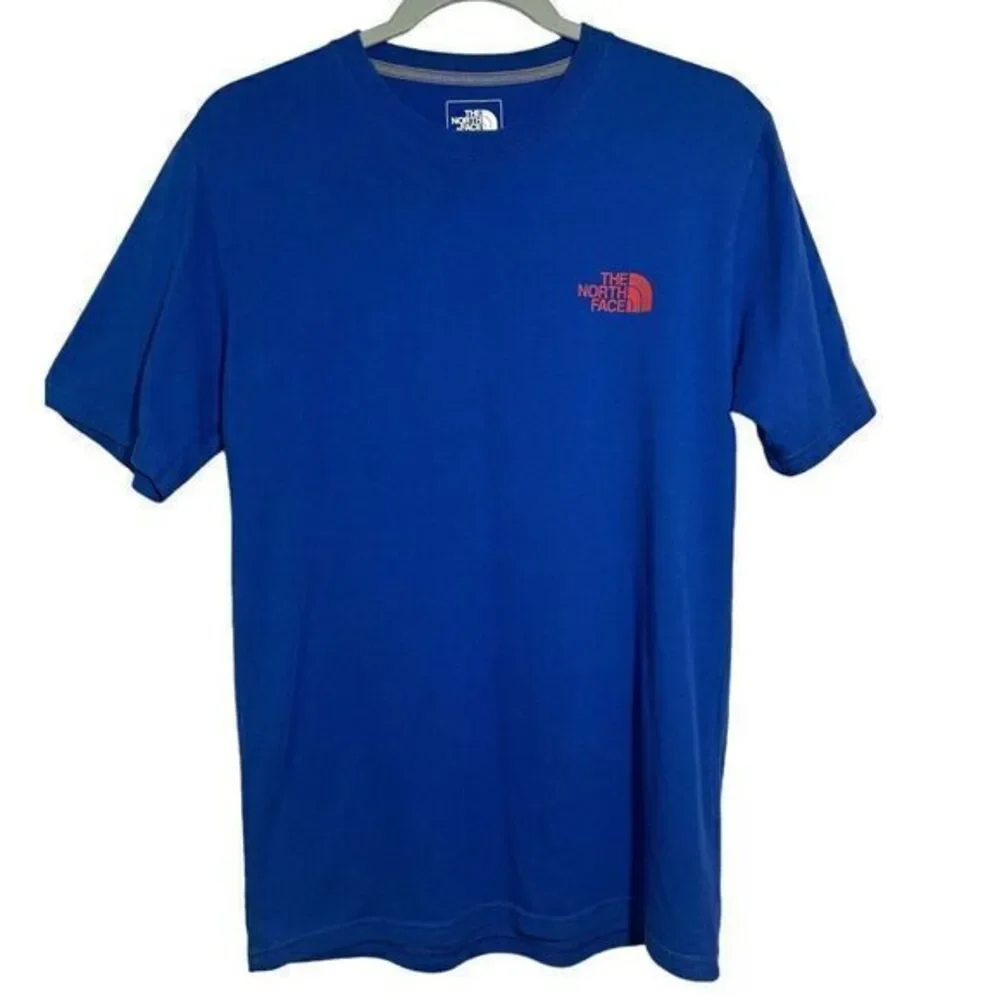 The North Face Shirt Adult Mens Small Blue Spell Out Floral Logo Short Sleeve‎